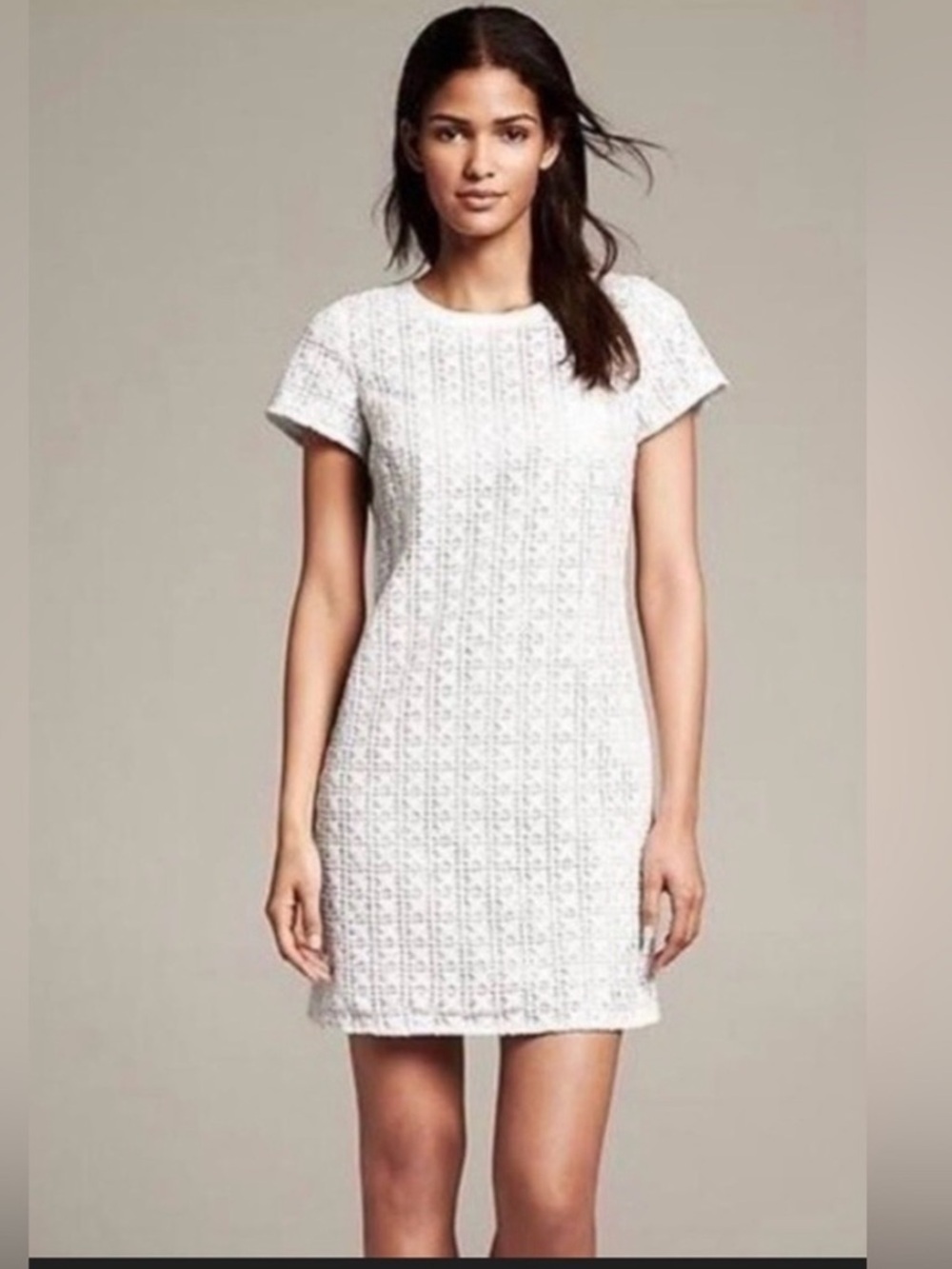 Banana Republic White Cotton Crochet Short-Sleeve Mini Dress